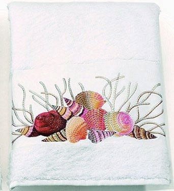 Pink Shells & Coral Embroidered Hand Towels