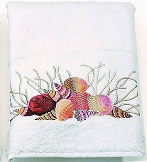 Pink Shells & Coral Embroidered Hand Towels