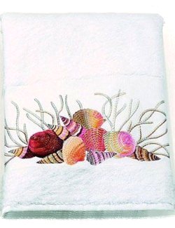 Pink Shells & Coral Embroidered Hand Towels