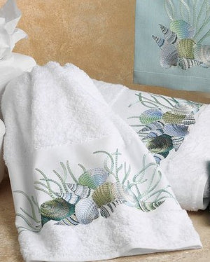 Blue Shells & Coral Embroidered Bath Towels