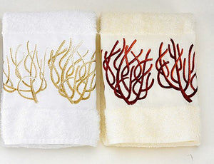 Coral Clusters Embroidered Towels