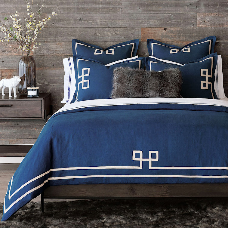 Indigo Isle Fret Appliqué Bedding Collection