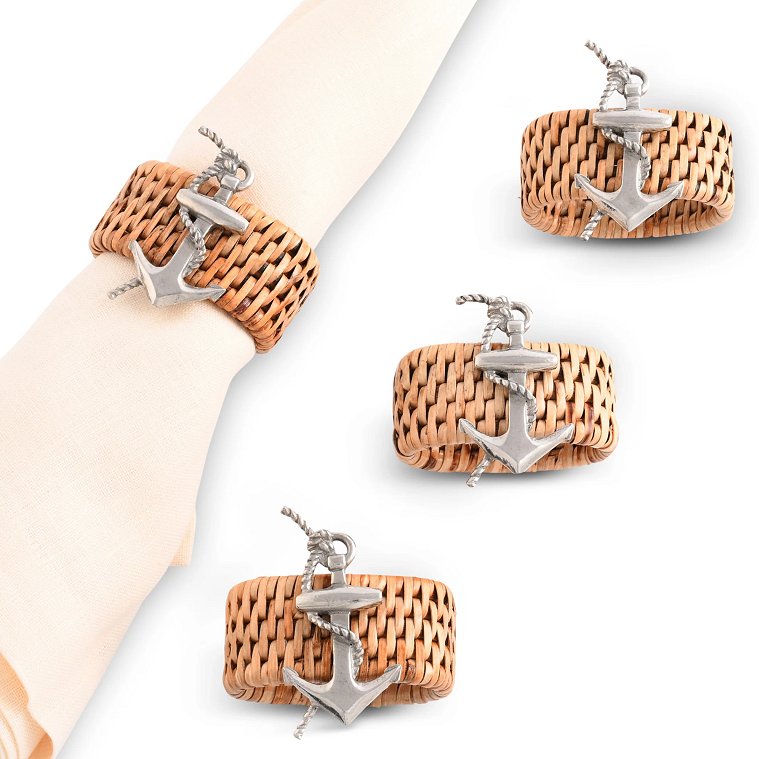 Windjammer Wicker Collection Napkin Ring Set - Nautical Luxuries