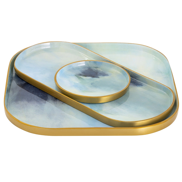 Bluewater Abstract Enameled Tray Set