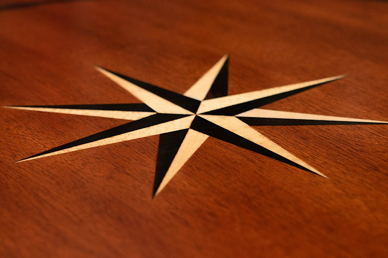 Inlaid Compass Rose Wooden Accent Table