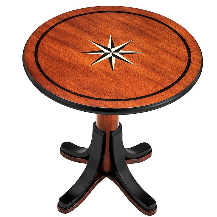 Inlaid Compass Rose Wooden Accent Table - Nautical Luxuries