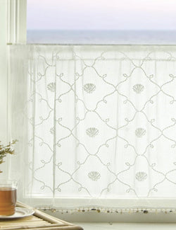 Beach Trellis Shell Trim Sheer Curtain Panel Sets