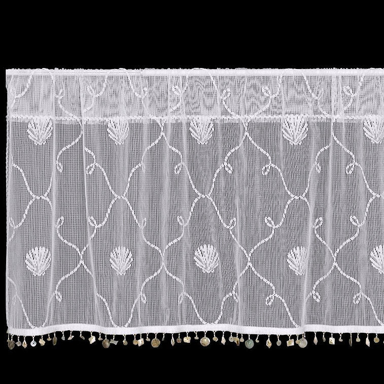 Beach Trellis Shell Trim Sheer Curtain Panel Sets