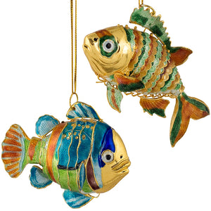 Cloisonne Enamel Articulated Tropical Fish Ornament Set