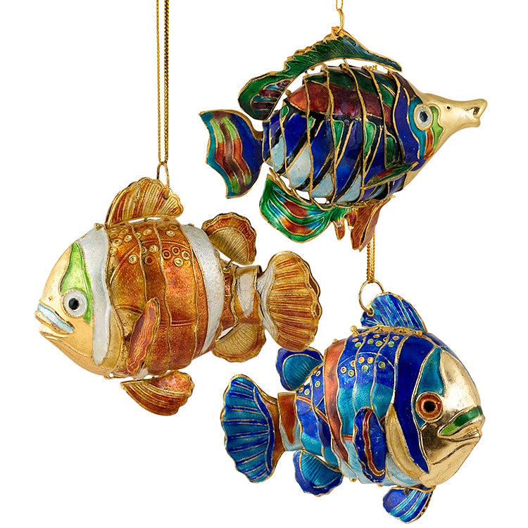 Cloisonne Enamel Articulated Tropical Fish Ornament Set