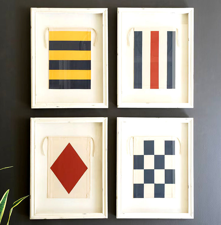 Shabby Chic Nautical Flags Framed Wall Art Set