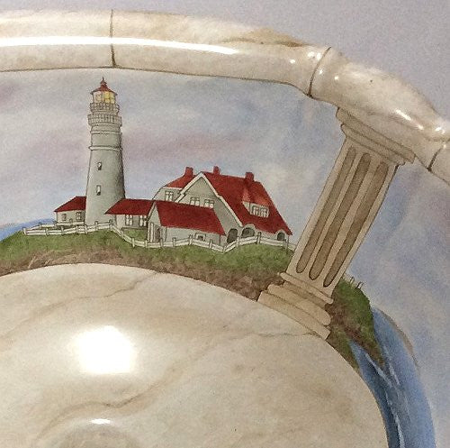 Vintage nautical decor hand painted flat sea shell lighthouse