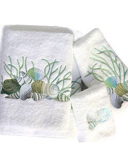 Embroidered Mermaid Bath Towel Set Seafoam on White Decor Remodel 