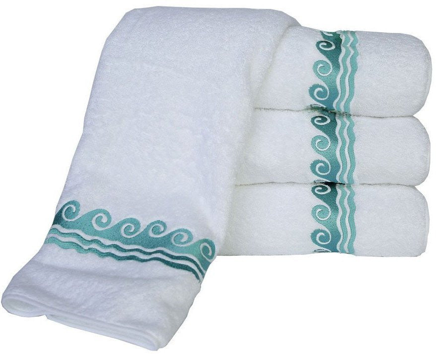 New Embroidered Beach Seashell Nautical Bathroom Terry Cotton Hand Towels  SET