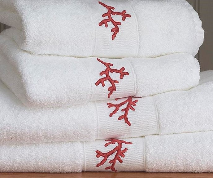 Embroidered Shells And Coral Towels