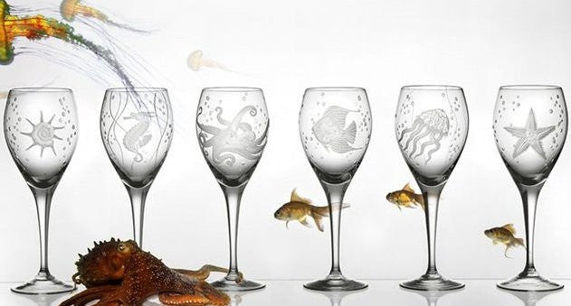 Chameleon Creepy Eye Goblet Pair-wine glass set. Unique wine
