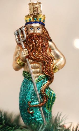 King Neptune & Mermaid Blown Glass Ornaments - Nautical Luxuries