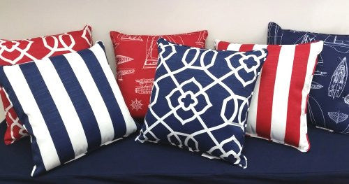 The Cabana Stripe Palms Pillow, Blue