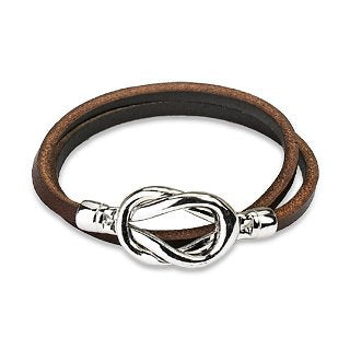 Men's Loop Knot Leather Bracelet Black W/ Copper 