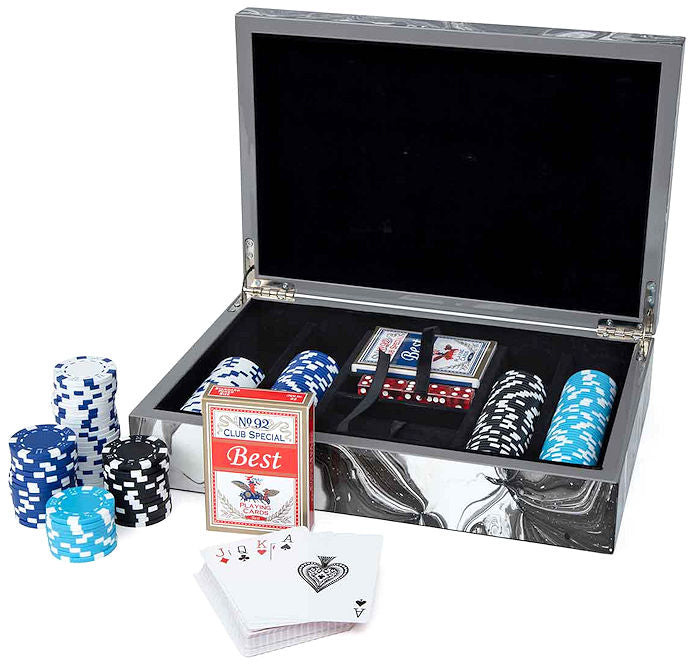 Gifts for Men, Blue Lacquer 100 Chip Poker Set